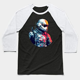 Man With Helmet Video Game Character Futuristic Warrior Portrait  Abstract Baseball T-Shirt